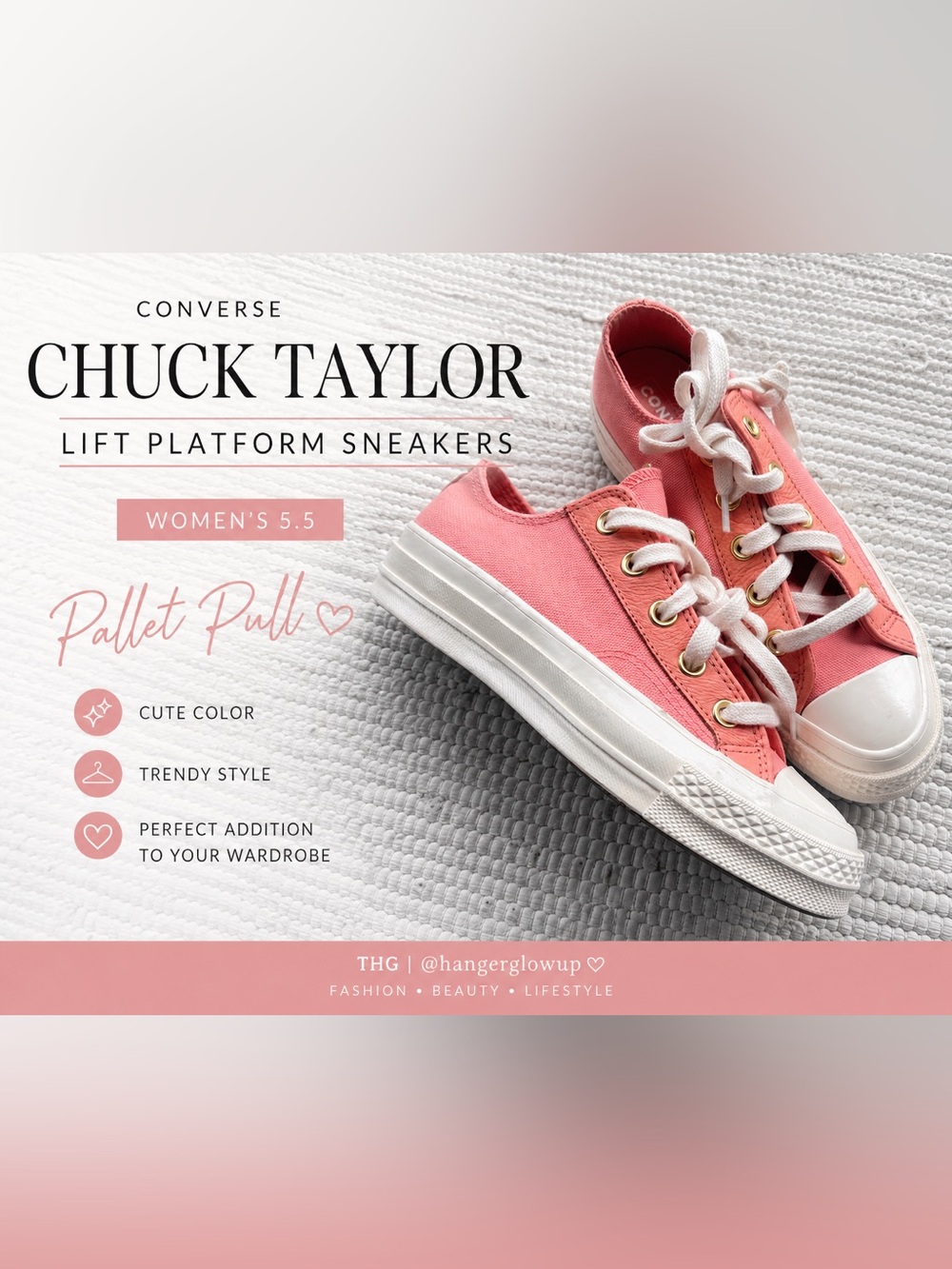 Converse Chuck Taylor All Star Lift Platform Sneakers Pink Canvas 5.5